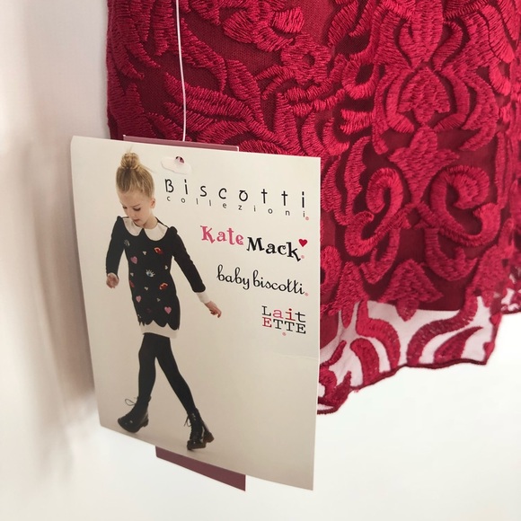 NWT Biscotti Red Floral Lace Bell Sleeve Dress Size 5 - Picture 6 of 8